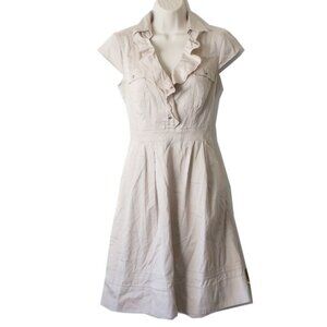 WHBM Ruffle Trim Cotton Dress 6 Lined Beige